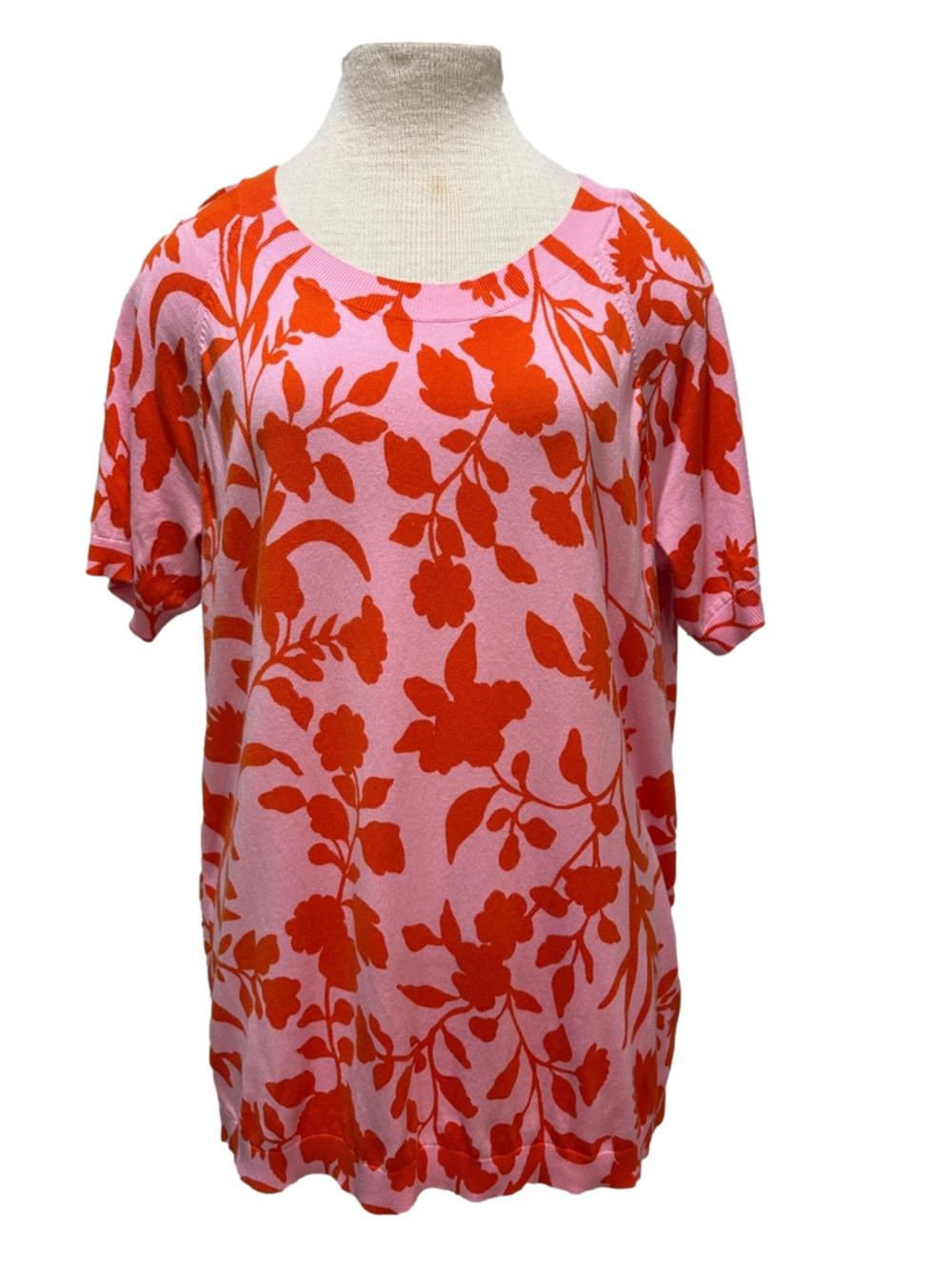 Talbots sz 1X pink with orange floral short sleeve crewneck sweater